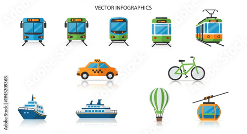 Collection of Transportation Icons - Diverse Vehicles and Modes of Transport.