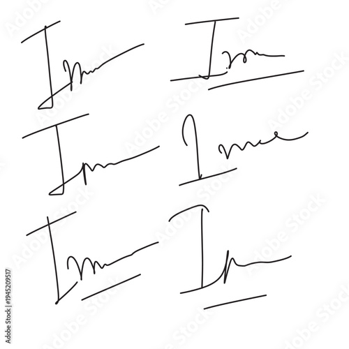 Set of different fake autographs and signatures, mimicking authenticity for certificates, letters or documents, featuring handcrafted doodles and scribbles, vector illustration in eps 10.