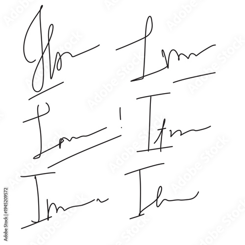 Set of different fake autographs and signatures, mimicking authenticity for certificates, letters or documents, featuring handcrafted doodles and scribbles, vector illustration in eps 10.