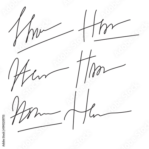 Set of different fake autographs and signatures, mimicking authenticity for certificates, letters or documents, featuring handcrafted doodles and scribbles, vector illustration in eps 10.