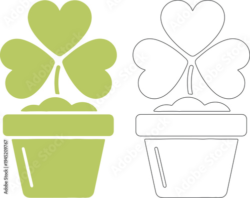 Obraz na plátně Green clover plant silhouettes in pots heart-shaped