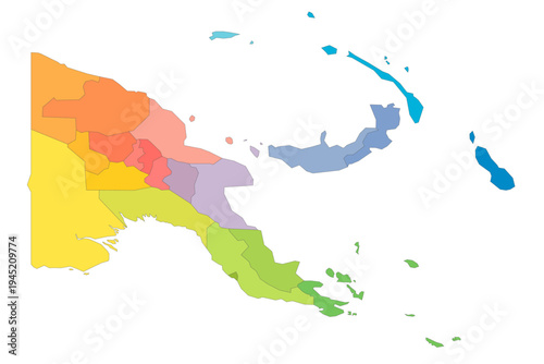 Papua New Guinea political map of administrative divisions - provinces, autonomous region and National Capital District. Rainbow spectrum colorful blank vector map.