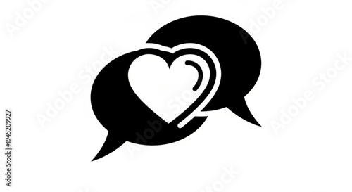 Heart symbol in speech bubbles on white background representing love and conversation