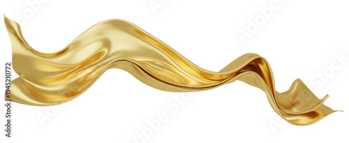 Gold Flowing Fabric Abstract Elegant Wave on White Background