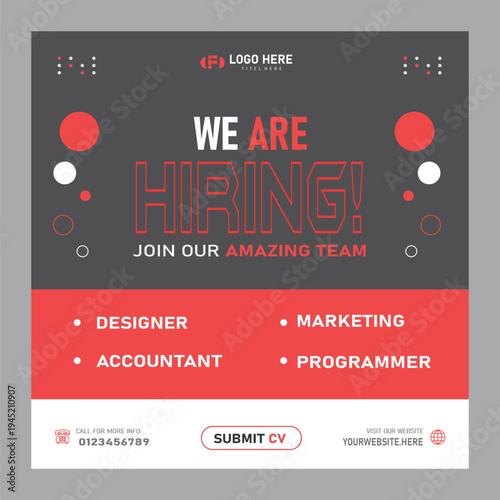 We are hiring job vacancy web banner and social media post template