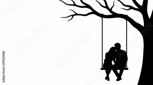 Silhouette of Romantic Couple on a Tree Swing