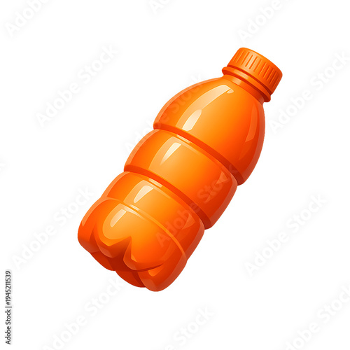 Orange plastic bottle with a narrow neck and a cap for liquid storage