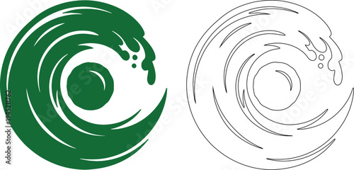 Green ocean wave silhouette and line