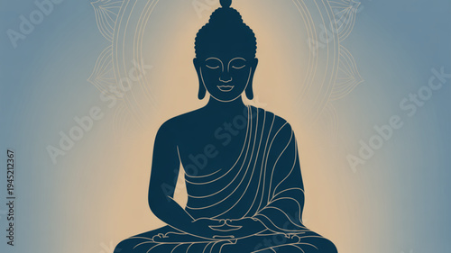 Serene buddha statue meditates in peaceful golden lit atmosphere symbolizing mindfulness and spirituality