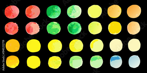 Colorful watercolor swatches arranged in a grid on black background