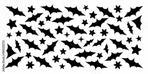 A dense pattern of black jagged star shapes against a white background