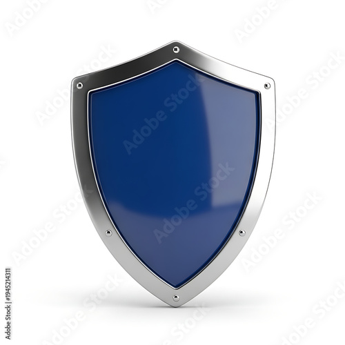 3D rendering of a dark blue shield with a silver frame.