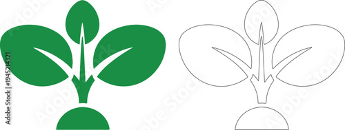 Green three leaf sprout plant silhouettes side by side