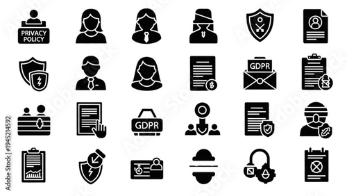 Vector icon sheet of various security and data protection symbols