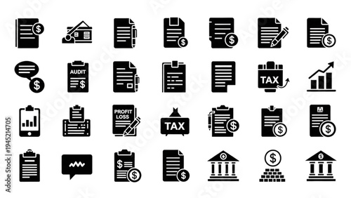 Vector Icon Sheet Features Financial Business Symbols and Documents