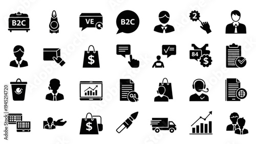 Vector Icon Sheet of Business and E-commerce Symbols for Marketing