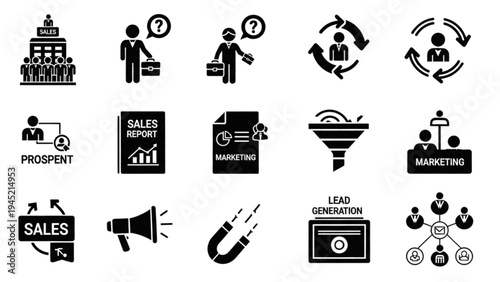 Vector Icon Sheet of Business and Marketing Symbols on White Background
