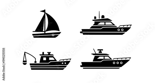 Boat icon set flat glyph marine transport vector illustration EPS 10