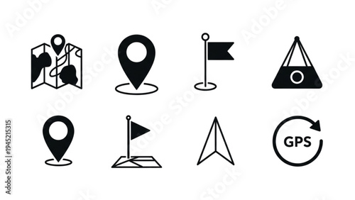 Vector Icon Sheet of Navigation Symbols on a Map