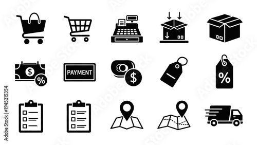 Vector Icon Sheet of E-commerce and Shopping Elements on White