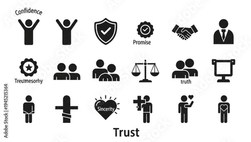 Vector icon sheet depicting trust through various business and social interactions
