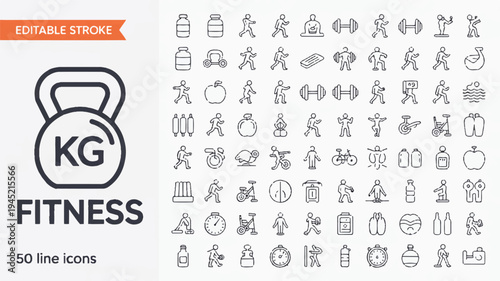 Clean Vector Illustration of Fitness and Gym Line Icons, Perfect for Health, Sport, and Workout App Designs