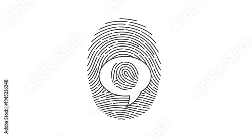 Fingerprint with speech bubble icon symbolizing identity and communication on white background