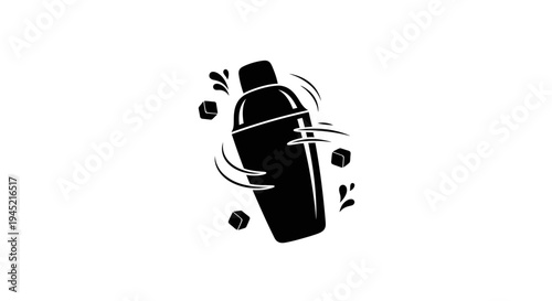 Cocktail Shaker Icon with Ice Cubes and Splashes - Bar and Drink Preparation