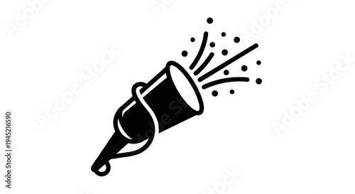Confetti Popper Icon Black and White Celebration Party Explosion Vector
