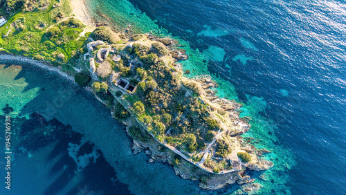 Aerial view of the ancient site of Toroni on the Sithonia peninsula, Chalkidiki, Greece