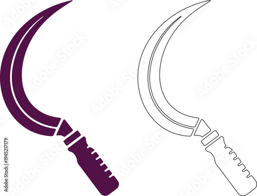 Minimal sickle silhouettes in purple and black