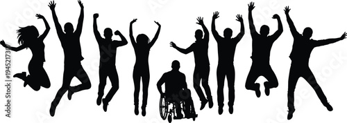 Black silhouette collection of people sitting in different poses including elegant woman in high heels and sad lonely people isolated