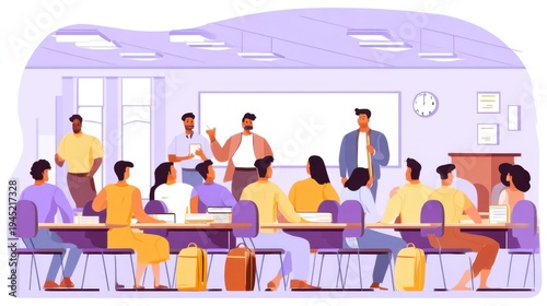 Interactive learning session with engaged students in a classroom environment modern educational setting