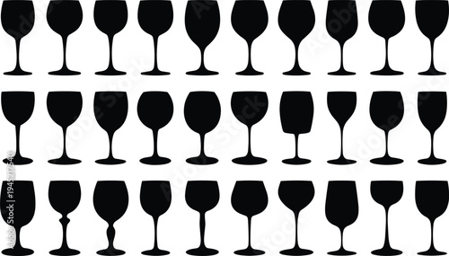 Assortment of Wine and Cocktail Glass Silhouettes on White Background untitled illustration