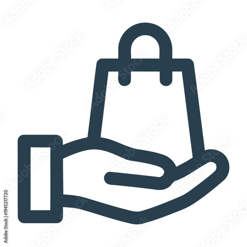 Shopping Bag with Hand Icon Outline Vector for Customer Service and Retail Support