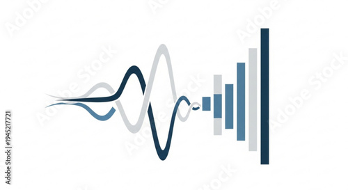 Sound wave and equalizer graphic with blue gray and white colors on a white background