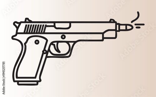 Cartoon illustration of a handgun firing isolated with a simple and clean design style