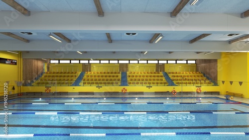 Konstfotografi 3D rendering of an empty indoor swimming pool