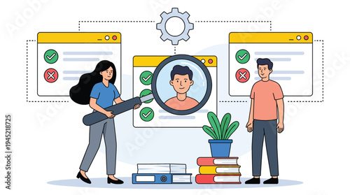 People Reviewing Candidate Profiles with Magnifying Glass