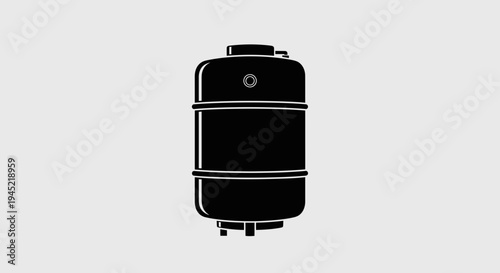 Black water tank icon, industrial equipment, storage vessel silhouette