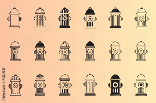 Collection of diverse fire hydrant icons in multiple styles and designs perfect for graphic projects