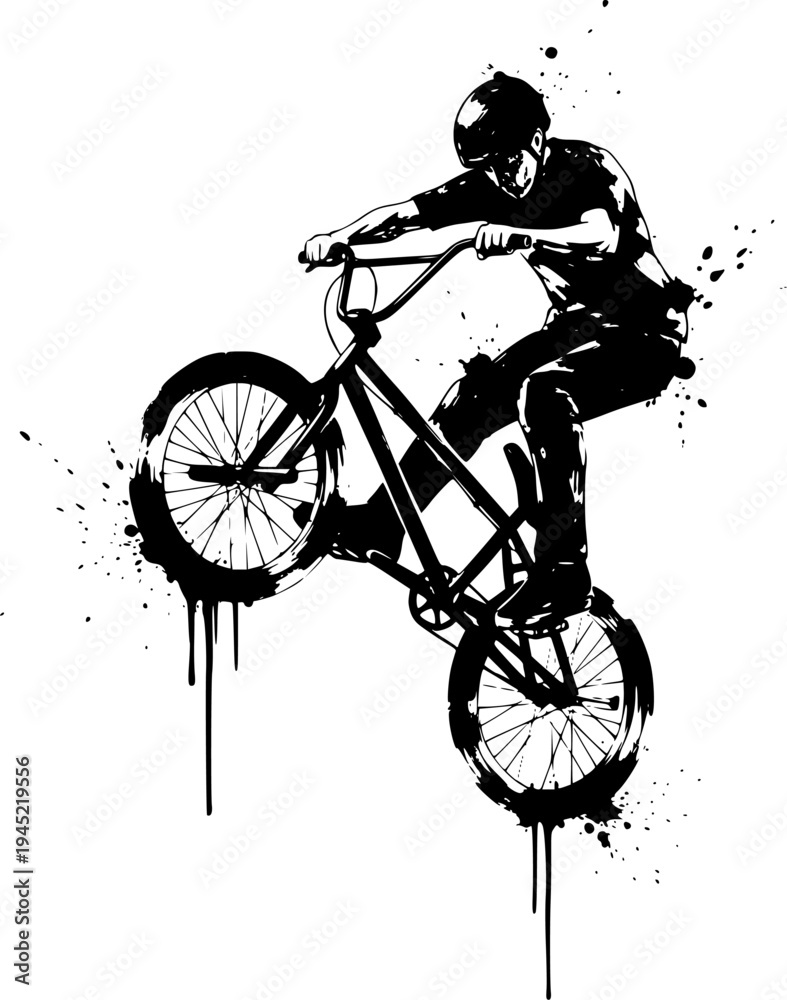 Obraz premium BMX Freestyle Trick Rider Illustration, Extreme Cycling Athlete Graphic for Street Sport Poster, Logo and T Shirt Design