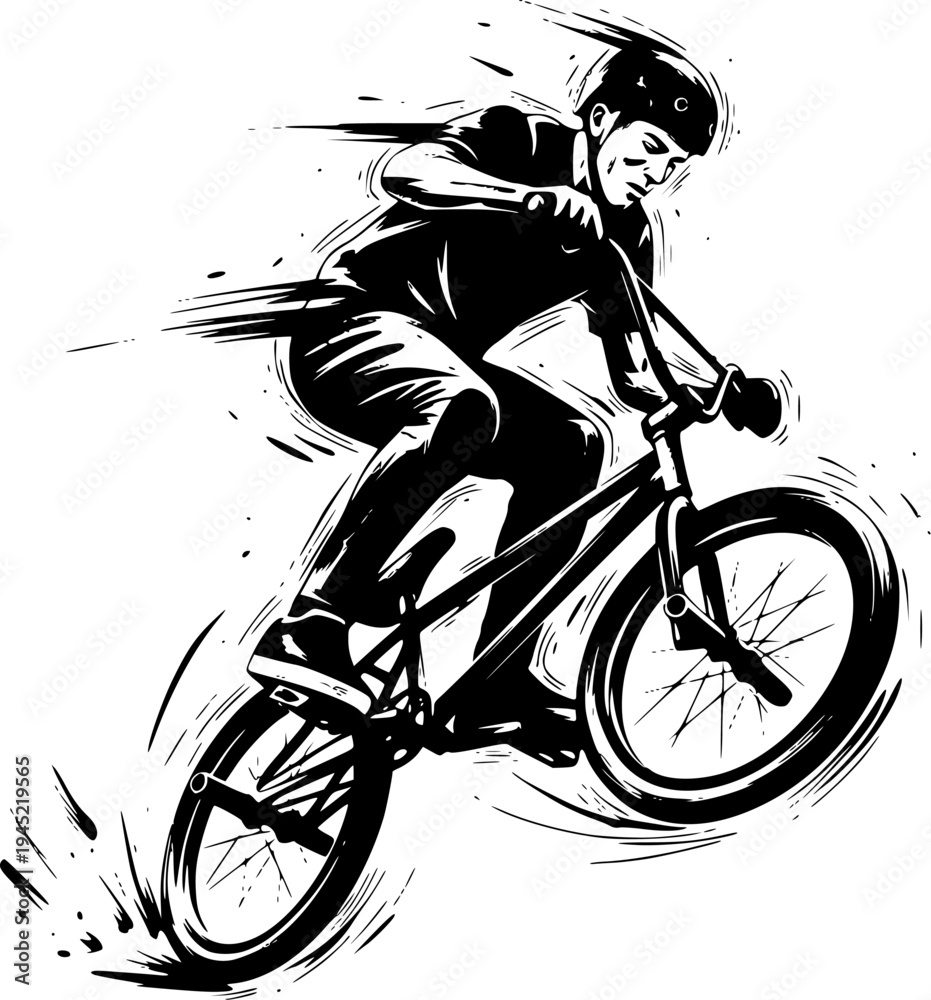 Fototapeta premium BMX Rider Jump Trick Extreme Cycling Illustration, BMX Bike Athlete Graphic for Poster, Logo and T Shirt Design