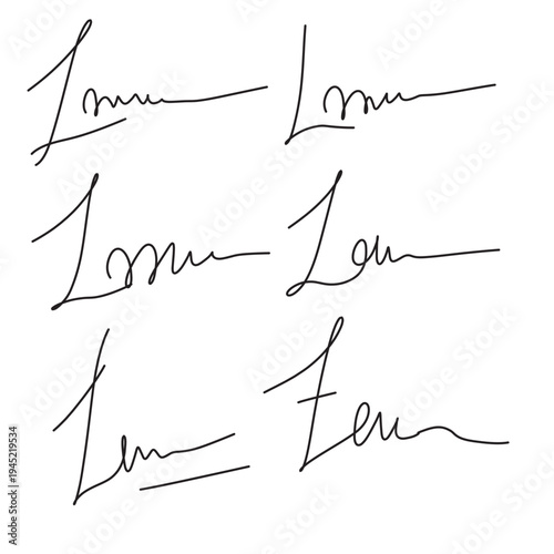 Handwritten collection of fake scribble signature in ink. Handwritten set of inked autographs. Collection of imaginary scribble signatures in eps 10.