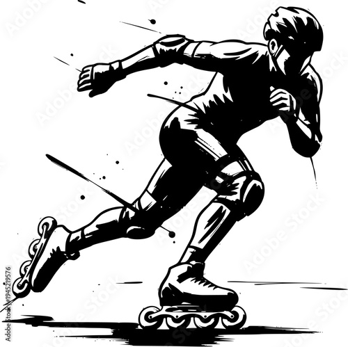 Inline Skater Speed Motion Sport Illustration, Roller Skating Athlete Graphic for Poster, Logo and T Shirt Design