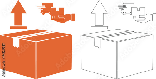 Orange and white cardboard parcel silhouettes with shipping