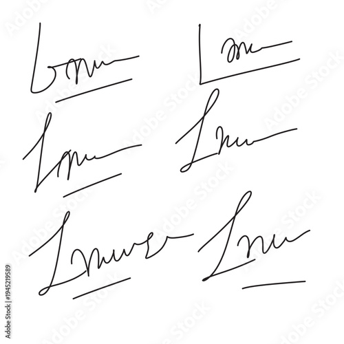Handwritten collection of fake scribble signature in ink. Handwritten set of inked autographs. Collection of imaginary scribble signatures in eps 10.