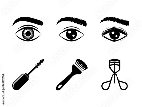 Mascara Eye Makeup Vector Illustration of Woman's Eyes and Eyelashes Beauty Fashion Design