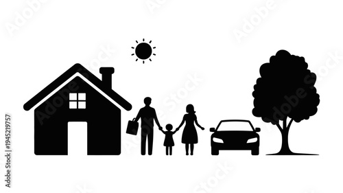 Family enjoying time together in their home icon illustration