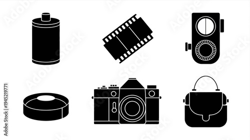 Set of vintage and antique cameras isolated on white background